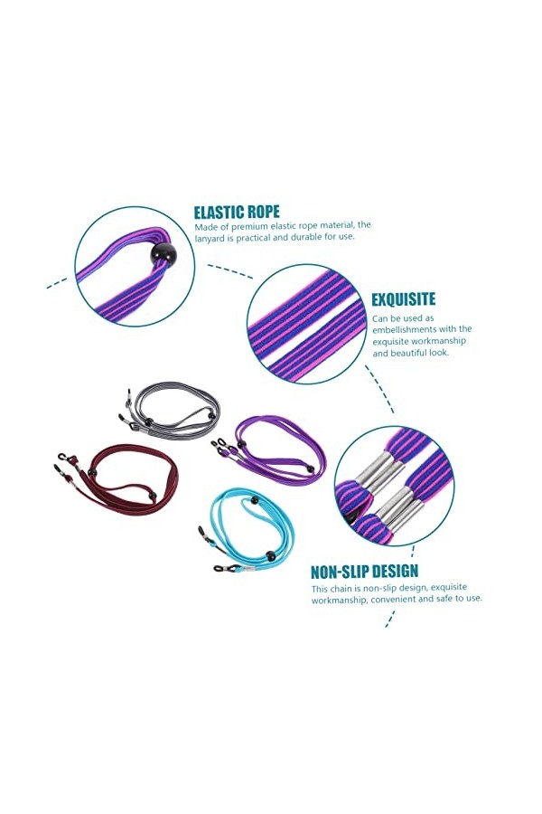 Housoutil 4 Pièces Cordon DExercice Élastique Accessoires DExercice Chaîne De Lunettes Pour Femmes Sangle De Lunettes Régla