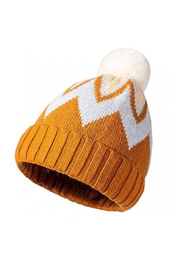 HYUET Bonnet Chapeau dhiver à Pompons Femmes Chaud Bonnet Hiver Bonnet Chapeau Tricoté Laine Doublure en Polaire Chaude Patc