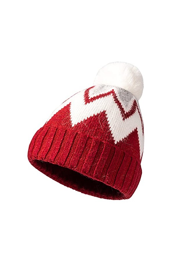 HYUET Bonnet Chapeau dhiver à Pompons Femmes Chaud Bonnet Hiver Bonnet Chapeau Tricoté Laine Doublure en Polaire Chaude Patc