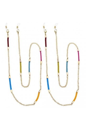 Lot de 2 chaînes de lunettes en métal doré pour masque facial tendance pour lunettes de soleil - Sangles décoratives en verre