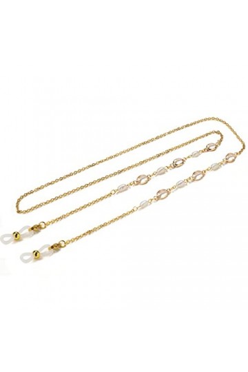 XTYPE Cordon de lunettes pour femmes perles en acier inoxydable anti-perte élégant cordon de lunettes couleur : blanc, taill