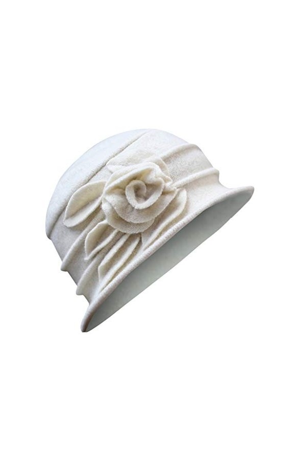 WWricotta Élégant Seau Casquette Laine Vintage Chapeau Hiver Dames Femmes Fleur Cloche Casquettes de Baseball Bonnet Ski Marr