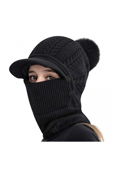 Cagoule Tricoté Femme Balaclava Femme Cagoule Moto Cache Cou Cache Oreille Bonnet Tricoté avec Pompon Bonnet avec Tour de Cou