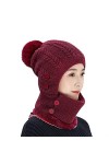 Cagoule Tricoté Femme Balaclava Femme Cagoule Moto Cache Cou Cache Oreille Bonnet Tricoté avec Pompon Bonnet avec Tour de Cou