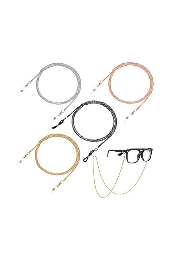 Auidy_6TXD Lot de 4 chaînes de lunettes, chaînes, chaînes, lunettes de soleil, lunettes de vue, pour femme, homme