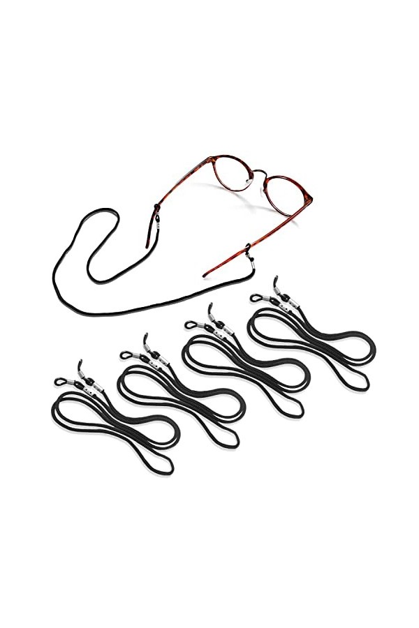 Glasses Chain Lot de 12 chaînes de lunettes en nylon noir avec cordon de lunettes de sport réglable avec mousqueton pour homm