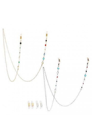 Jurxy 2PCS Chaîne de Lunettes Porte-Sangle de Lunettes de Soleil Cordon de Lecture en Verre Collier de Perles Chaîne de reten