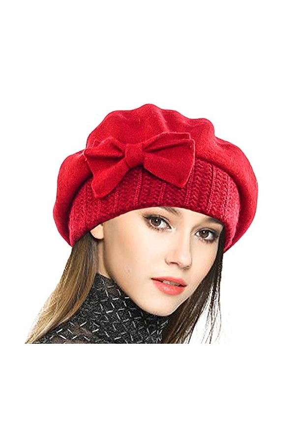 VECRY Dame Béret Français 100% Laine Bérets Robe Bonnet Chapeau dhiver Noir, Taille M 
