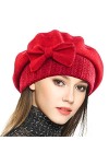 VECRY Dame Béret Français 100% Laine Bérets Robe Bonnet Chapeau dhiver Noir, Taille M 