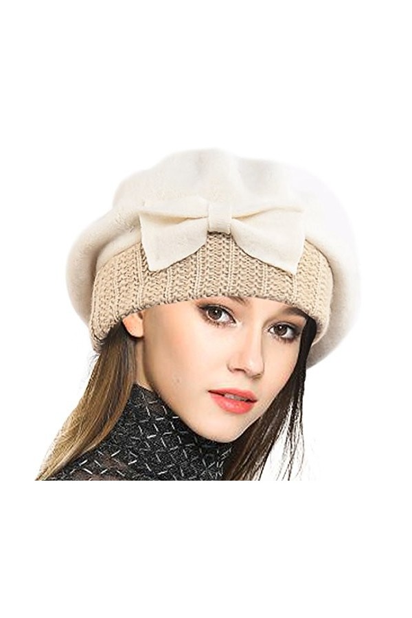 VECRY Dame Béret Français 100% Laine Bérets Robe Bonnet Chapeau dhiver Noir, Taille M 