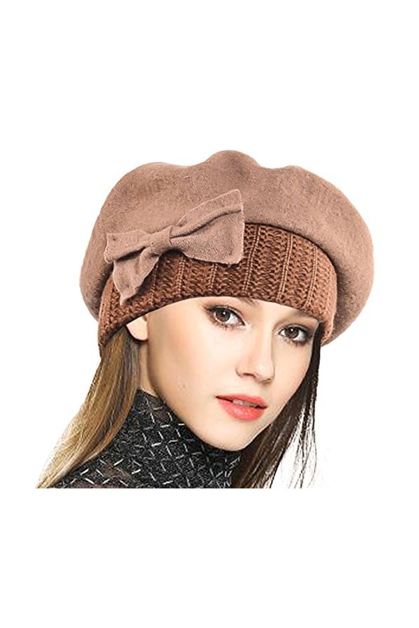 VECRY Dame Béret Français 100% Laine Bérets Robe Bonnet Chapeau dhiver Noir, Taille M 