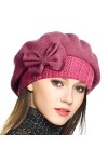 VECRY Dame Béret Français 100% Laine Bérets Robe Bonnet Chapeau dhiver Noir, Taille M 