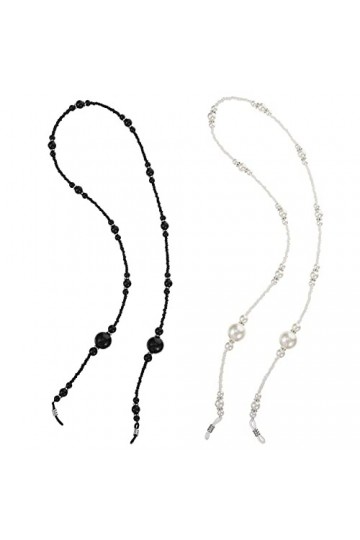 EXCEART Chaine Pour Lunette 2 Pièces Perlé Lunettes Chaîne Femmes Mode Noir Et Blanc Lunettes Chaîne Lunettes Titulaire De La