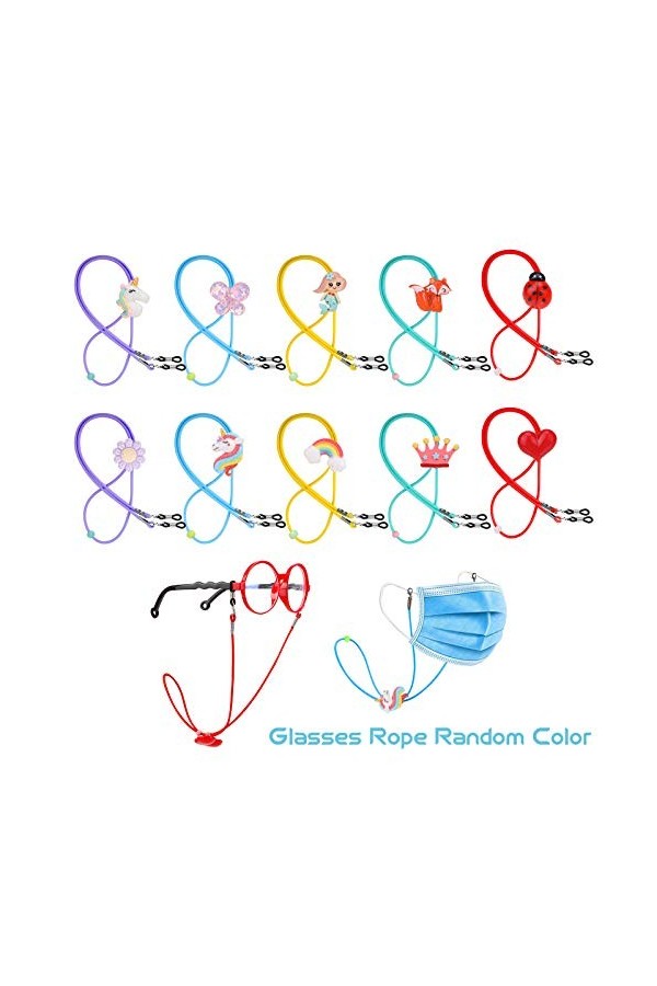 Hifot 10 Pièces Cordon Lunettes, Licorne Renard Papillon Sirène Réglable Universel Masque Chaîne Lunettes de Soleil Cordon, S