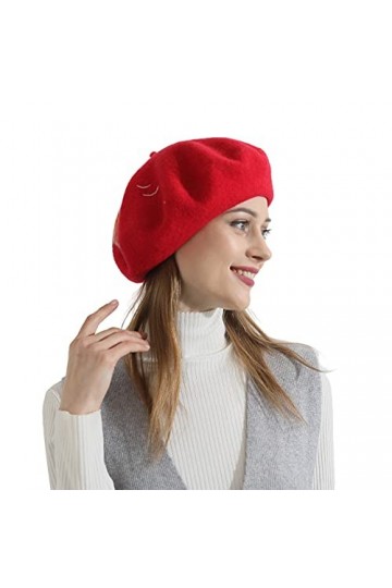 Zasy Femmes Chapeau dhiver Classique Béret en Laine Bonnet Français Casquette en Feutre À La Main Poisson Rouge 