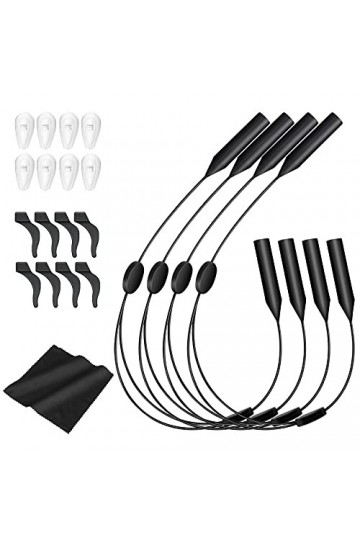 MoKo Cordons à Lunettes, [Lot de 4] Retenue de Lunettes de Soleil Ajustable avec 4 Paires de Plaquettes Nasales et 4 Paires d