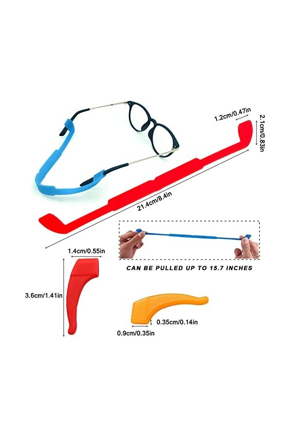 CKANDAY 12 Pack Anti Slip Enfants/Adulte Lunettes Sangles avec 12 paires Crochets Oreille, Porte-Verre De Sécurité Lunettes P