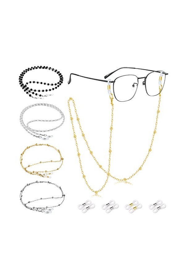 Defrsk 4 pièces chaîne de lunettes pour femmes porte-cordon de lunettes sangle de lunettes collier de perles de lunettes lune