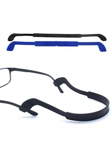 Lot de 2 sangles de lunettes antidérapantes en silicone pour homme et femme, noir/bleu, taille unique