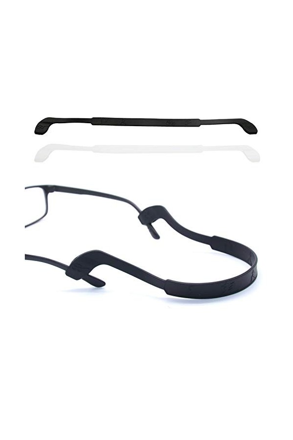 Lot de 2 sangles de lunettes antidérapantes en silicone pour homme et femme, noir/bleu, taille unique
