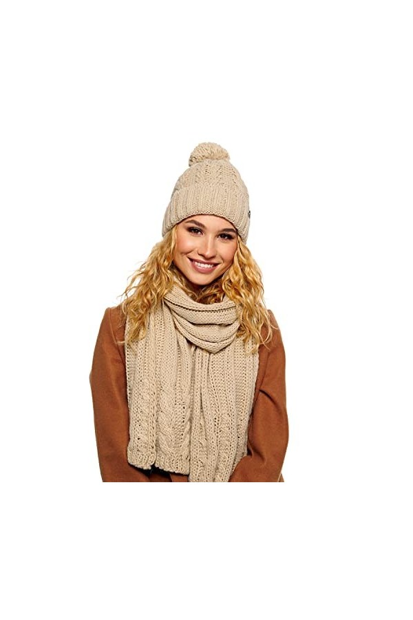 EliMeli Bonnet dhiver chaud en tricot avec pompon - Pour femme - Fabriqué dans lUE - Couleur au choix 19005 - Bleu - Taille