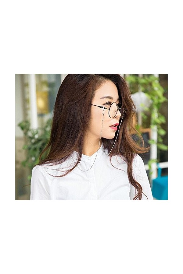 Lunettes de soleil avec chaîne perlée en acier inoxydable Lunettes avec cordon de retenue Pour femme 78&nbsp;cm, Silver