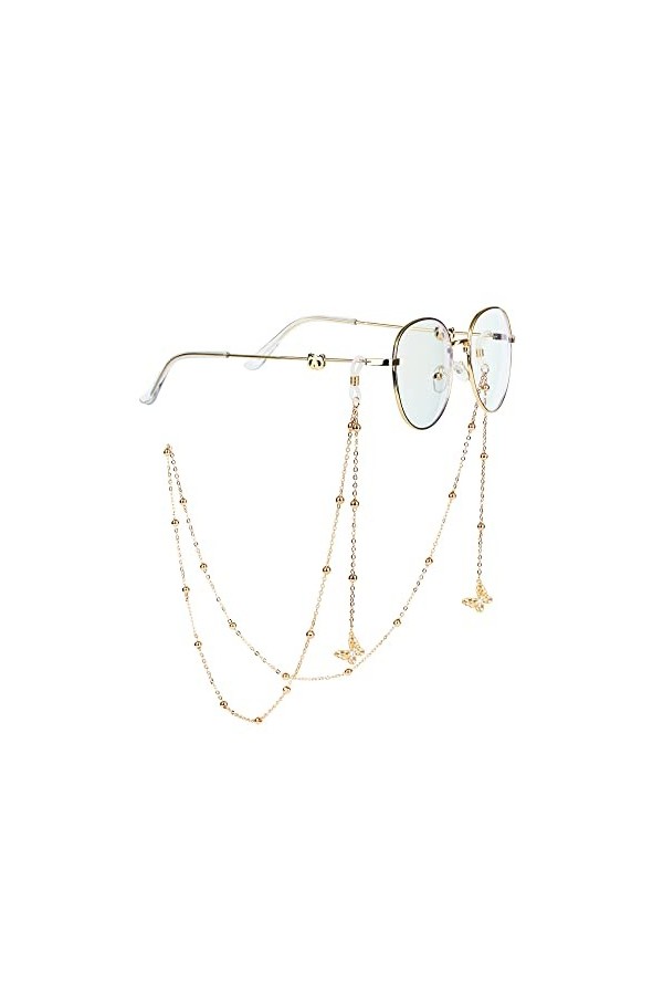 Chaîne de lunettes de soleil pour femme - Avec cordon - Pour lunettes de soleil et de lecture - Doré, Étoiles, 70 cm