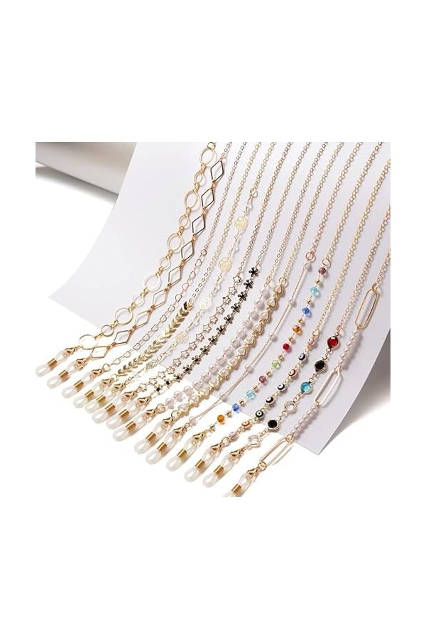 SOREZE Chaînes de Lunettes pour Femmes Perle Cristal Lunettes de Soleil chaînes Lunettes Porte-Cordon Or Lunettes lanière Col