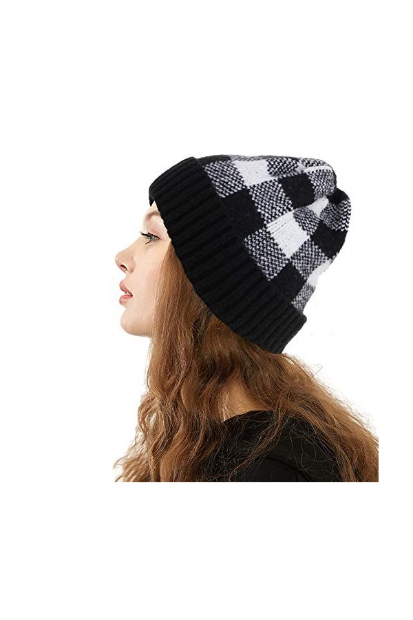 CRUOXIBB Bonnet dhiver en Tricot épais et Chaud Motif tête de Mort - Noir - 50-60 cm