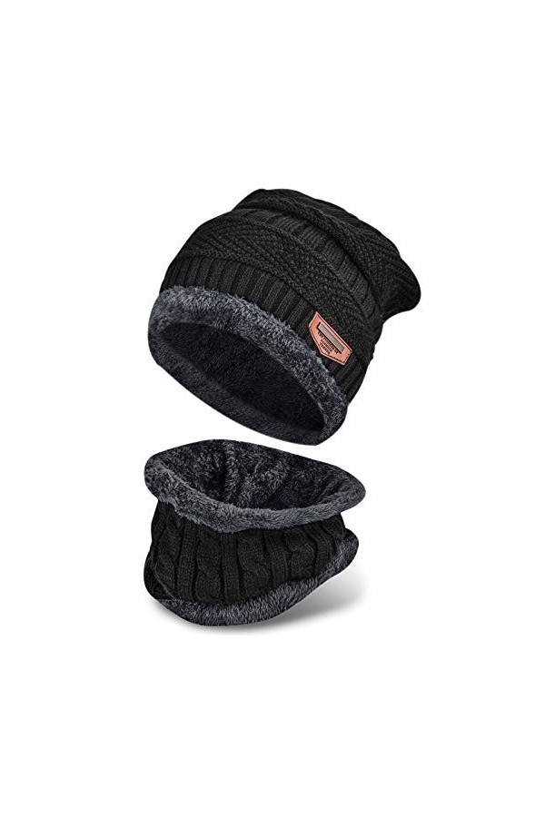 Ensemble bonnet dhiver avec écharpe, bonnet tricoté chaud et écharpe cercle, chapeau de ski, cachecou, chapeau de sport en p