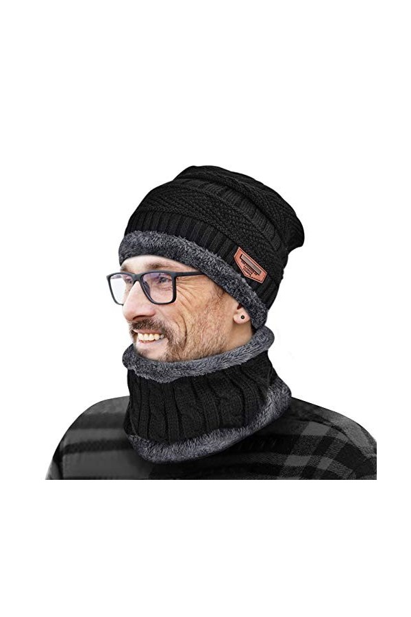 Ensemble bonnet dhiver avec écharpe, bonnet tricoté chaud et écharpe cercle, chapeau de ski, cachecou, chapeau de sport en p