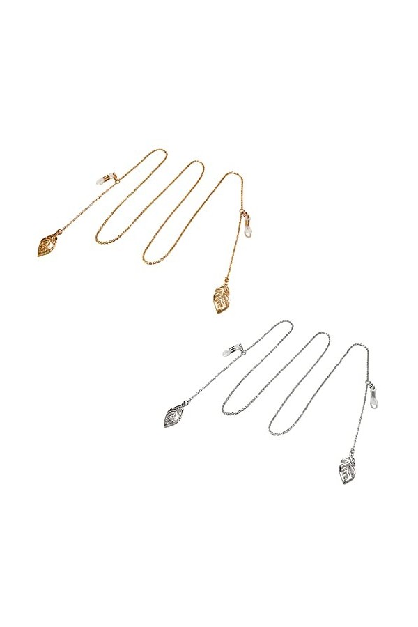 DNLKWGO Chaîne de retenue de lunettes de soleil avec cordon de cou décoré avec des feuilles pour femme, Argenté., taille uniq