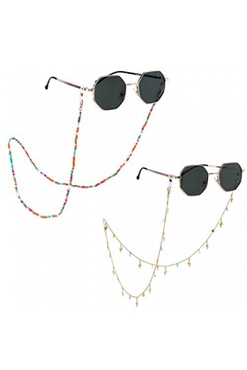 Bohend Bohème Perle Chaînes à lunettes 2 pièces Perles Chaîne de masque facial Éclair Chaîne de lunettes Lunettes de soleil C