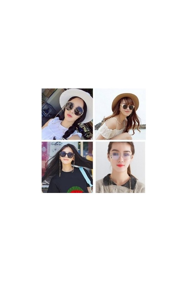 Erioctry Chaîne à perles à porter autour du cou pour lunettes de soleil et autres lunettes pour femme Doré 81&nbsp;cm