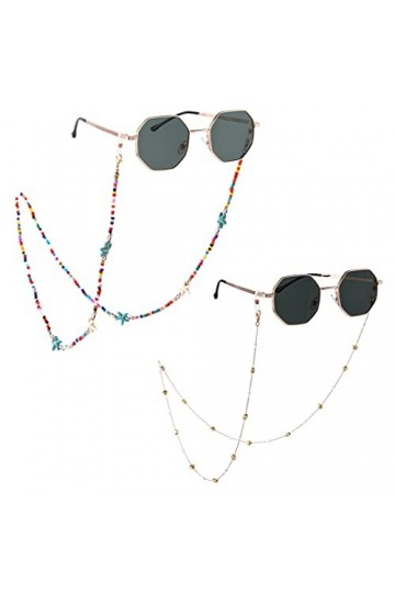 Bohend Bohème Perle Chaînes à lunettes 2 pièces Étoile de mer Chaîne de masque facial Or Chaîne de lunettes Lunettes de solei