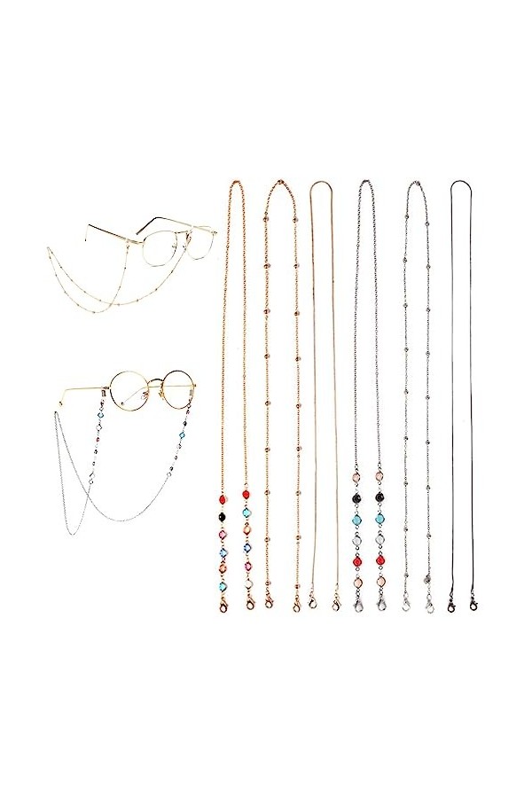 Moseem Lot de 6 chaînes de lunettes de soleil pour femme Or/argent/or rose