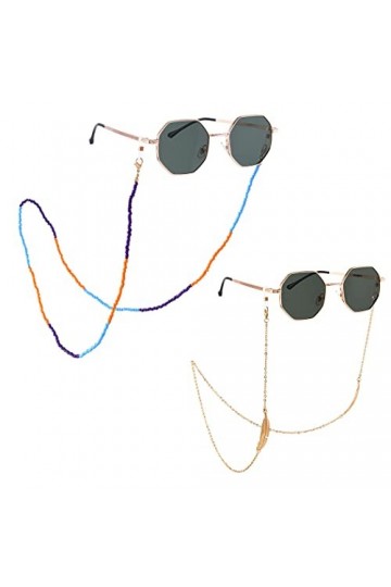 Bohend Bohème La plume Chaînes à lunettes 2 pièces Perle Chaîne de masque facial Chaîne de lunettes Lunettes de soleil Chaîne