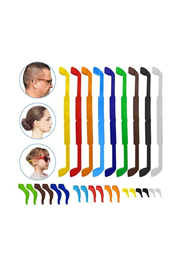 SENHAI Lot de 9 sangles de lunettes antidérapantes en silicone pour enfants et adultes avec 9 couleurs différentes, 3 tailles