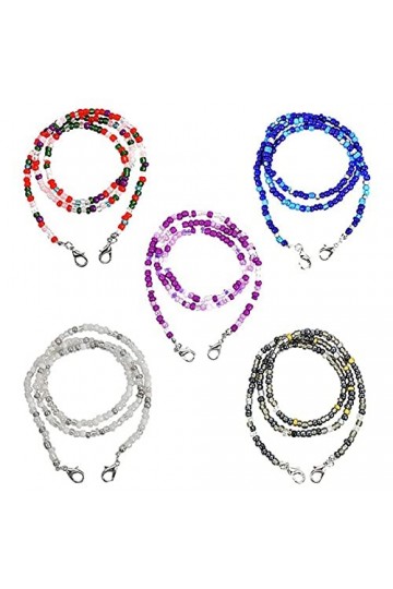 Lushly 5 Pièces Chaine à Lunettes Perles, Chaine à Lunettes Femme, Colorées Lunettes Perlées, Chaînes de Lunettes Antidérapan