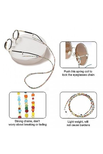 Devenirriche Lot de 2 chaînes de lunettes à perles, chaînes de support de lunettes, cordon de tour de cou antidérapant pour l