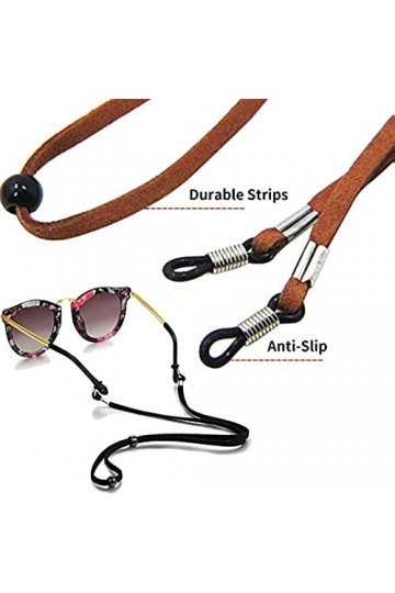 Basicon 12 pièces de chaînes pour avant-œillets, cuir PU réglable Sangle de retenue des avant-yeux Lunettes de soleil Sangles