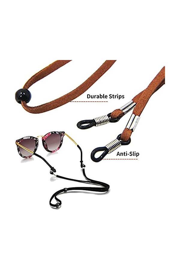 Basicon 12 pièces de chaînes pour avant-œillets, cuir PU réglable Sangle de retenue des avant-yeux Lunettes de soleil Sangles