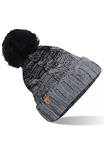 ECOMBOS Bonnet dhiver tricoté avec bonnet thermique pour femme et homme - Pour sports de plein air et ski, Noir b., M