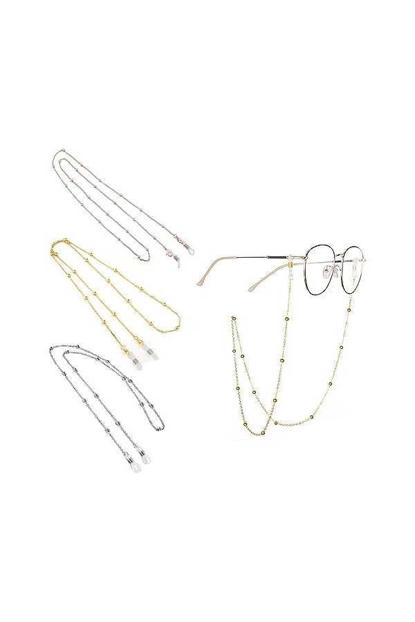 Lot de 3 chaînes de lunettes de soleil, sangle de lunettes de soleil, chaîne de lunettes de soleil solide pour femme, cordon 