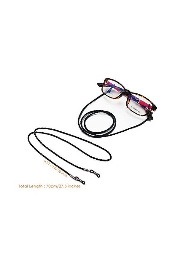 SCSpecial Lot de 4 supports de chaine pour lunetteen cuir PU pour lunettes de soleil, cordon de serrage, collier anti-lâche, 