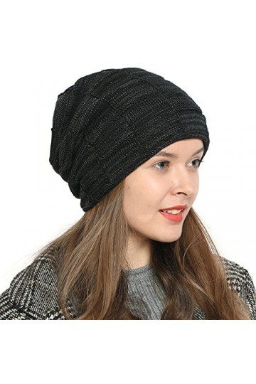 DonDon Chaud Bonnet dhiver Beanie pour Dames Femme Bonnet Moderne tricoté Design Tube avec Doublure Extra-Douce - Noir Gris