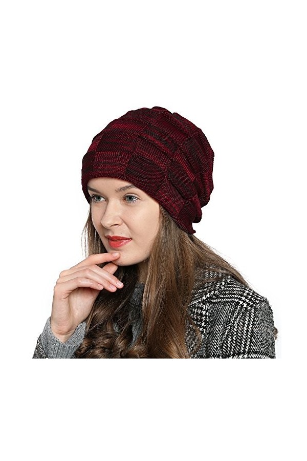 DonDon Chaud Bonnet dhiver Beanie pour Dames Femme Bonnet Moderne tricoté Design Tube avec Doublure Extra-Douce - Noir Gris