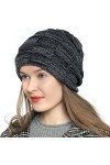 DonDon Chaud Bonnet dhiver Beanie pour Dames Femme Bonnet Moderne tricoté Design Tube avec Doublure Extra-Douce - Noir Gris