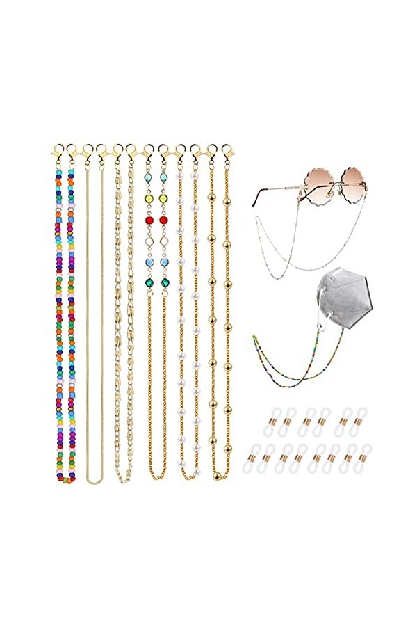 6pcs Chaîne de lunettes lanière de lunettes Cordon Lunettes Perles Lunettes à chaînes perlées chaîne de masques chaîne de lun