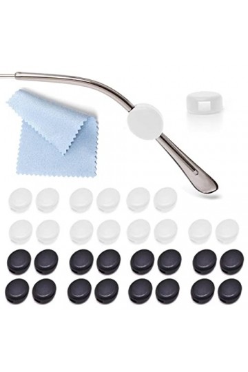 Lot de 15 paires de manchons de fixation en silicone pour lunettes, lunettes de lecture, lunettes de lecture - Noir et blanc